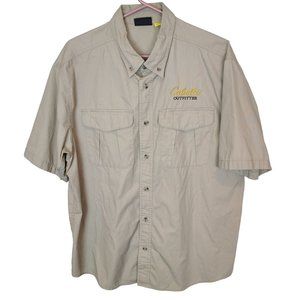 Cabela's Mens L Tan Short Sleeves Button Down Outfitters Safari Shirt Pockets